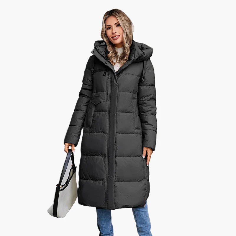Damen Winter Steppmantel mit Kapuze – Warmer Outdoor-Langmantel für kalte Tage
