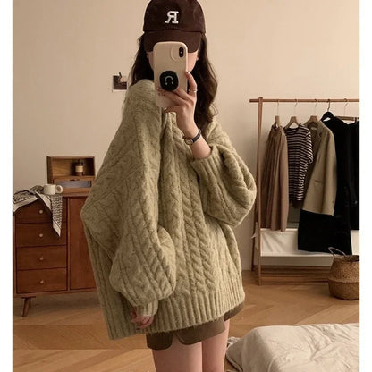 Damen Oversize Strickpullover im koreanischen Stil – Gemütlicher Casual Look für Herbst und Winter