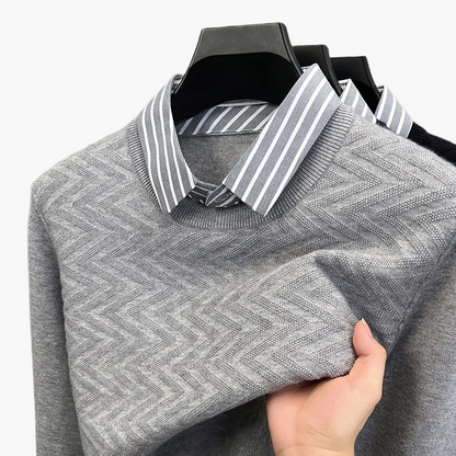 Herren Strickpullover mit gestreiftem Hemdkragen – Stilvoller Freizeitpullover im Schichten-Look