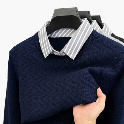 Herren Strickpullover mit gestreiftem Hemdkragen – Stilvoller Freizeitpullover im Schichten-Look
