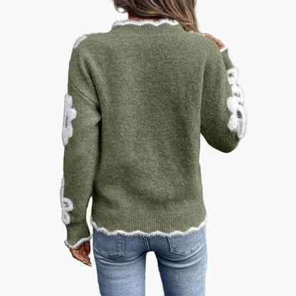 Damen Pullover mit Blumenmuster – Modischer Strickpullover im Retro-Stil für Freizeit und Alltag