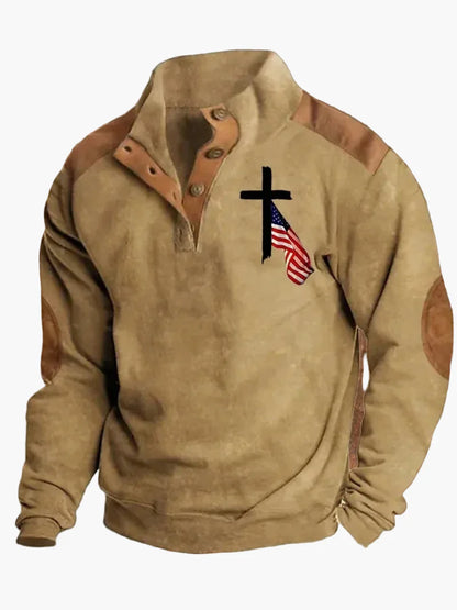 Herren Western-Style Pullover mit Digitaldruck und Stehkragen – Casual Outdoor Winter Sweater