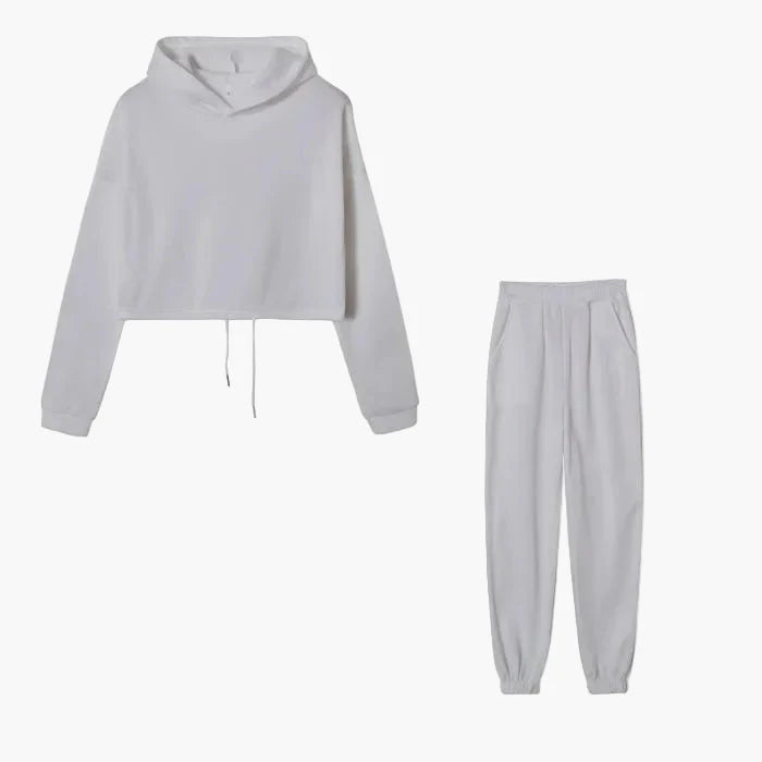 Damen Zweiteiliges Lounge-Set – Modisches Cropped Hoodie und Jogginghose, Bequemes Freizeit-Outfit