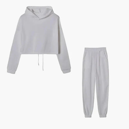 Damen Zweiteiliges Lounge-Set – Modisches Cropped Hoodie und Jogginghose, Bequemes Freizeit-Outfit