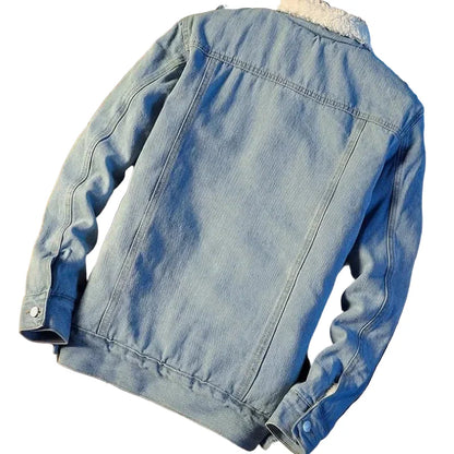 Herren Lammfell-Jeansjacke Freizeit Oversized Stil für Alltag und kalte Tage
