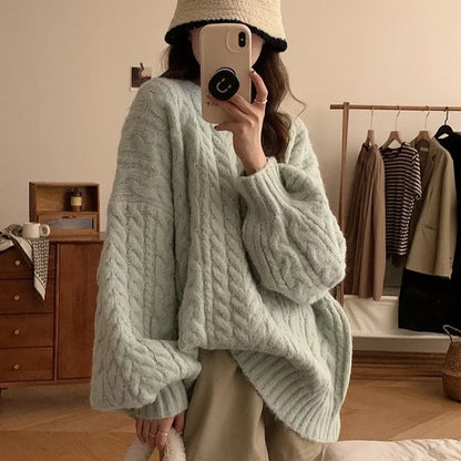 Damen Oversize Strickpullover im koreanischen Stil – Gemütlicher Casual Look für Herbst und Winter