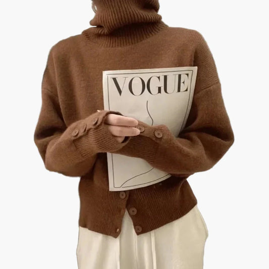 Damen Strickpullover mit hohem Kragen, modischer Cardigan-Stil, lässig und elegant