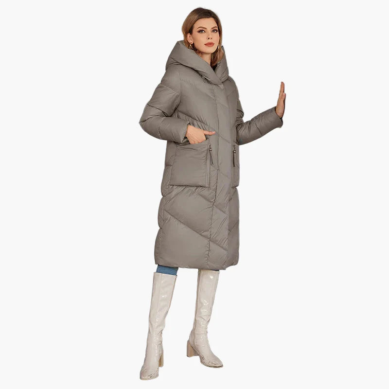 Damen Winter Steppmantel mit Kapuze – Eleganter langer Puffer für Alltag & Outdoor