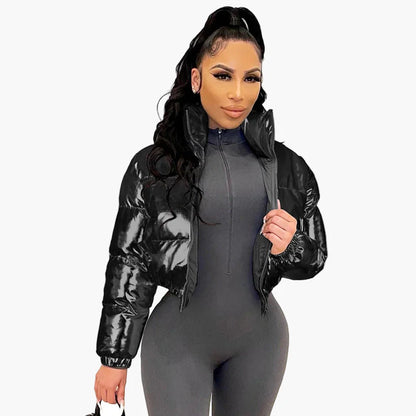 Damen Steppjacke im glänzenden Metallic-Look – Modische Kurzjacke für Streetstyle und Freizeit