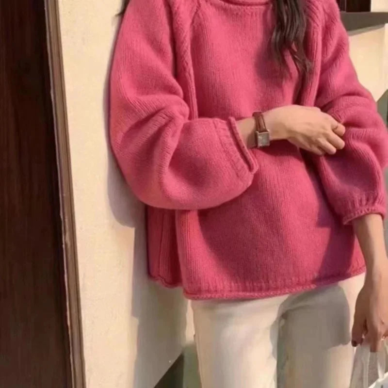 Damen Strickpullover Lockerer Schnitt Französischer Stil – Modischer Freizeit-Sweater für Alltag & Büro