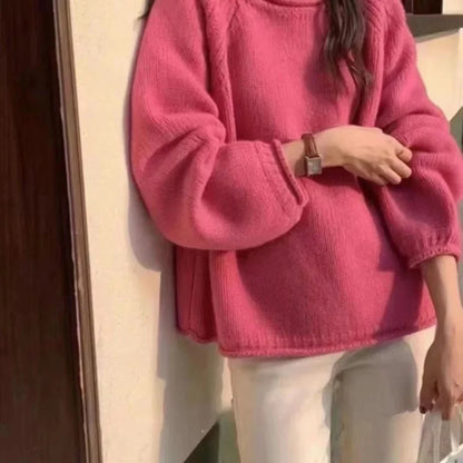 Damen Strickpullover Lockerer Schnitt Französischer Stil – Modischer Freizeit-Sweater für Alltag & Büro