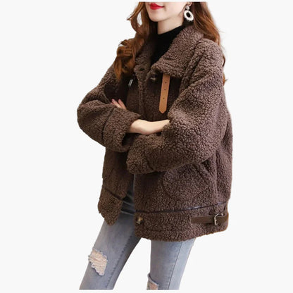 Damen Teddyfell Jacke Kuschelig Warm Freizeit Übergangsjacke Vintage Stil