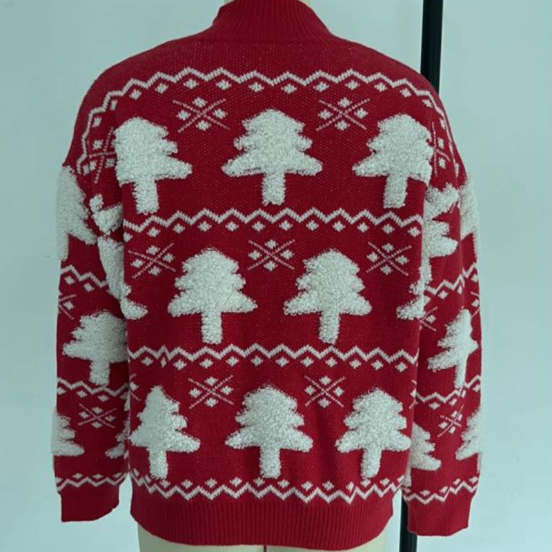 Birgit - Hässlicher Weihnachtspulli - Gestrickter Pullover mit 3D-Weihnachtsbaum-Print