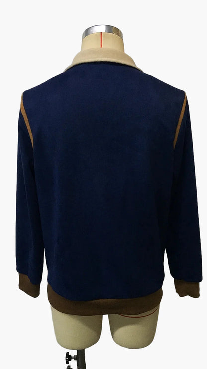 Herren Vintage Patchwork Fleece Sweatshirt mit Stehkragen und Reißverschluss – Retro Style für Herbst und Winter