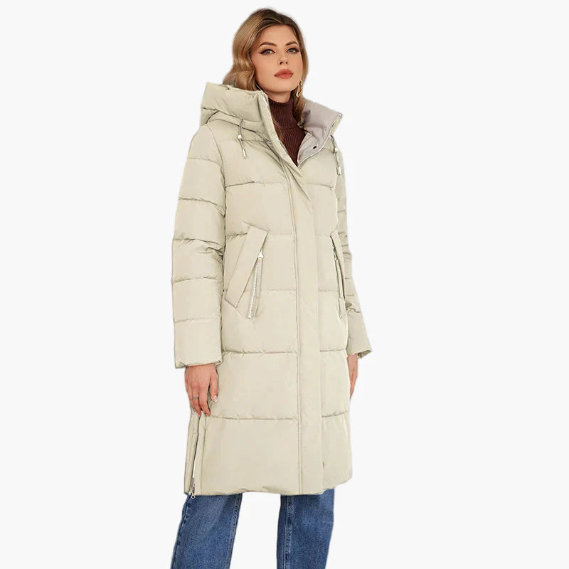 Damen Winter Steppmantel mit Kapuze – Langer, warmer Outdoor-Parka für Alltag & Freizeit