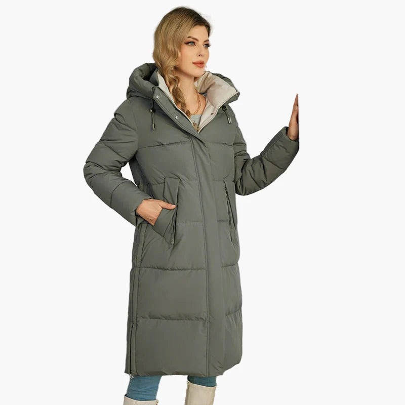 Damen Winter Steppmantel mit Kapuze – Langer, warmer Outdoor-Parka für Alltag & Freizeit
