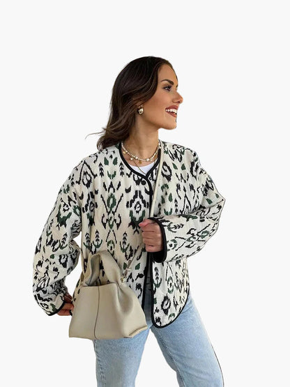 Damen Steppjacke im Boho-Stil – Modische Übergangsjacke mit Ethno-Muster für Freizeit und Alltag
