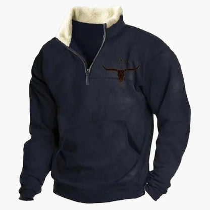 Herren Western Fleece Pullover mit Ethno-Muster und Stehkragen – Ideal für Outdoor & Freizeit