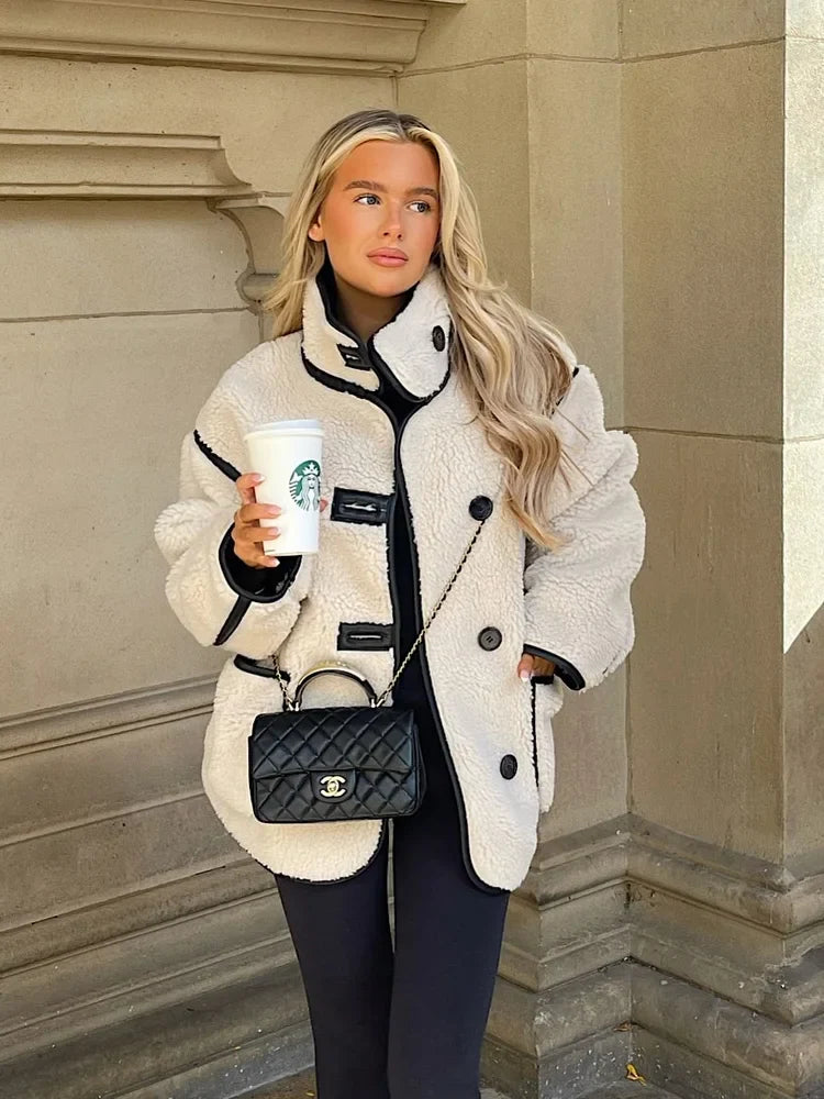 Damen Oversize Teddy-Jacke im modischen Streetstyle – Kuschelige Herbst- und Winterjacke für Freizeit und Alltag