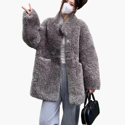 Damen Teddyfell Wintermantel Lässig Bequem Modern