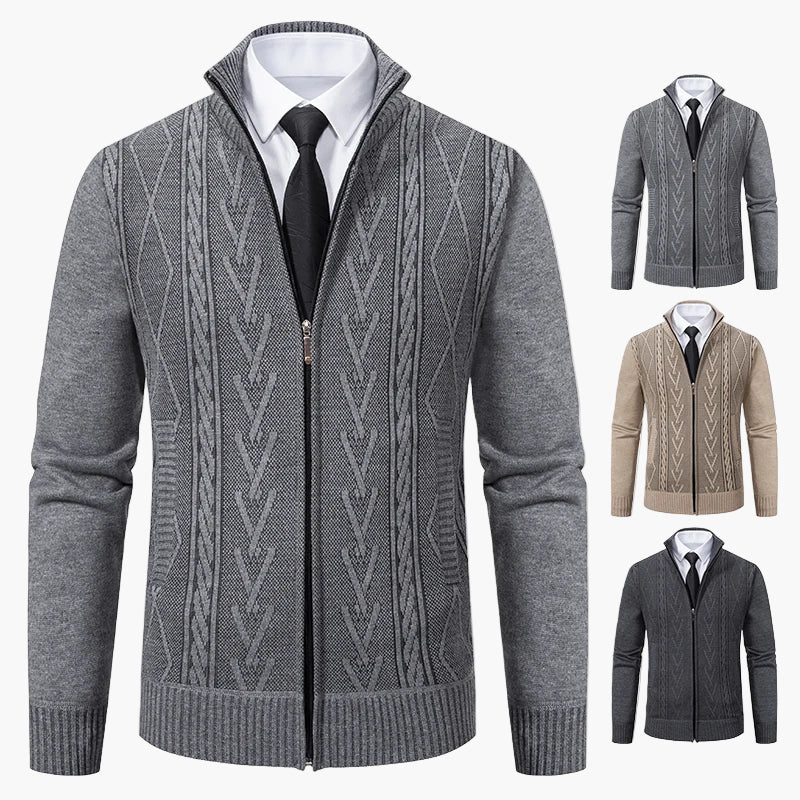 Herren Strickjacke mit Zopfmuster – Eleganter Business Casual Cardigan für Büro & Alltag