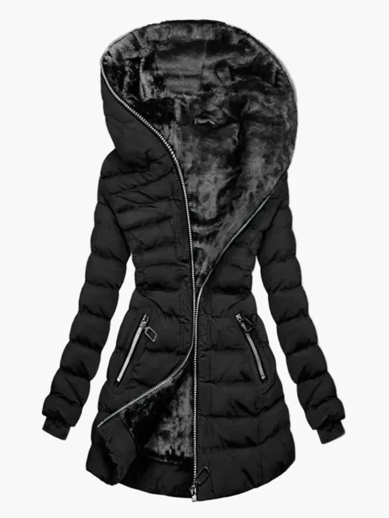 Damen Winterjacke mit Kapuze – Modische Steppjacke mit Fleecefutter und Reißverschluss, ideal für Outdoor und Alltag