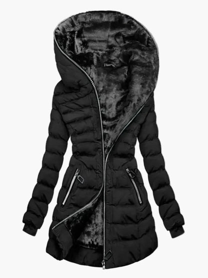 Damen Winterjacke mit Kapuze – Modische Steppjacke mit Fleecefutter und Reißverschluss, ideal für Outdoor und Alltag