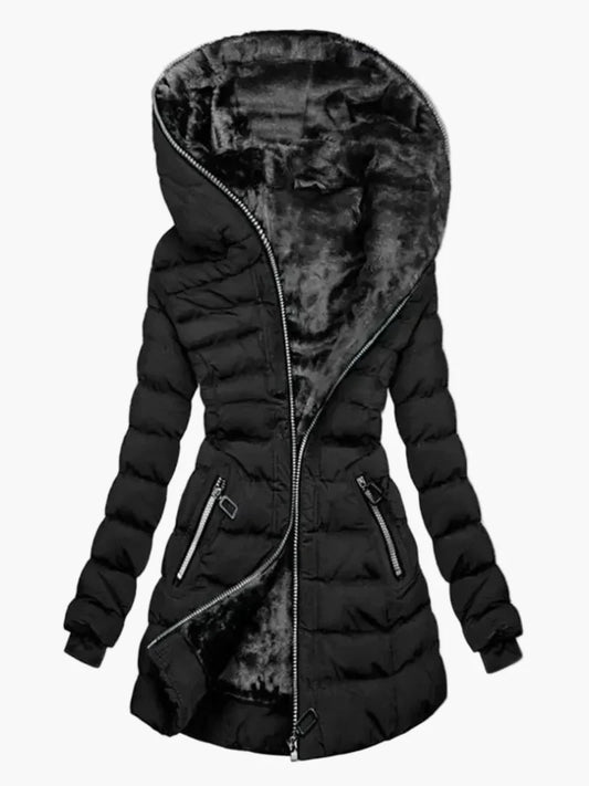 Damen Winterjacke mit Kapuze – Modische Steppjacke mit Fleecefutter und Reißverschluss, ideal für Outdoor und Alltag