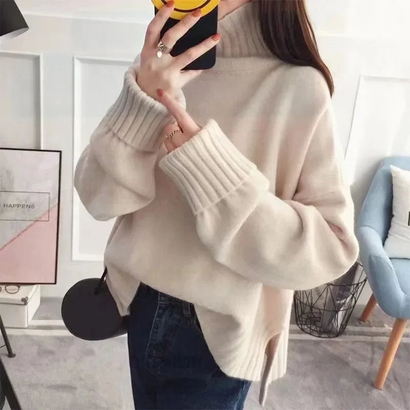 Damen Pullover mit hohem Kragen – Koreanischer Stil, modisch und warm für Herbst und Winter