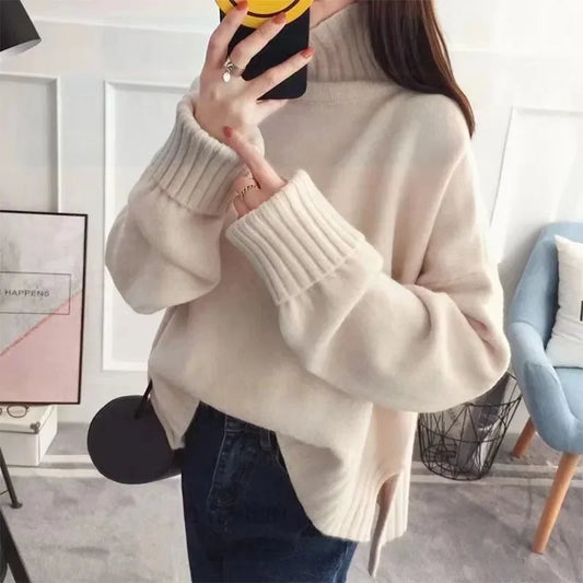 Damen Pullover mit hohem Kragen – Koreanischer Stil, modisch und warm für Herbst und Winter