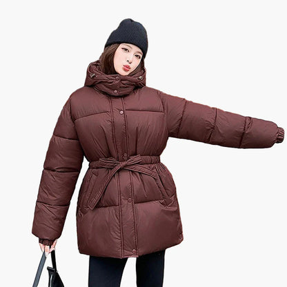 Damen Winter Steppjacke mit Gürtel, modisch und warm, ideal für Alltag und Freizeit