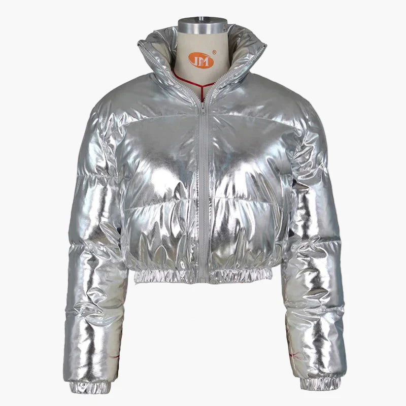 Damen Steppjacke im glänzenden Metallic-Look – Modische Kurzjacke für Streetstyle und Freizeit