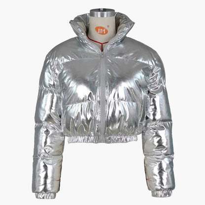 Damen Steppjacke im glänzenden Metallic-Look – Modische Kurzjacke für Streetstyle und Freizeit
