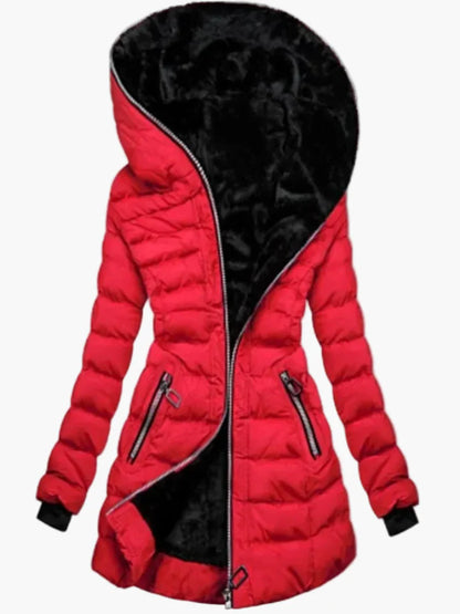 Damen Winterjacke mit Kapuze – Modische Steppjacke mit Fleecefutter und Reißverschluss, ideal für Outdoor und Alltag