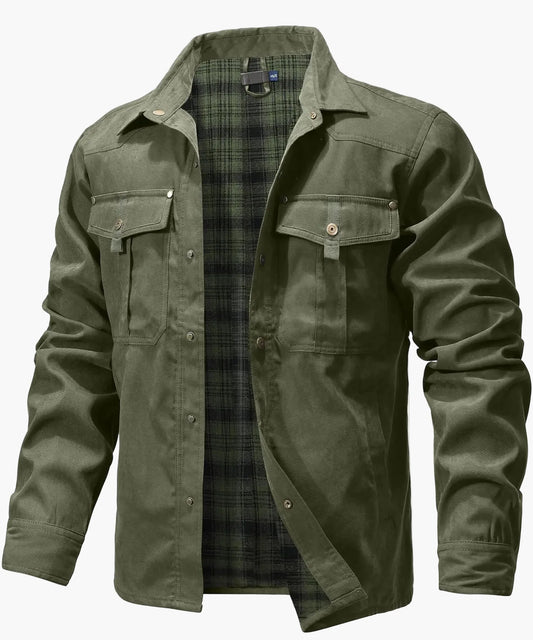 Herren Outdoor Freizeit Flanellgefüttertes Overshirt im Western Cowboy Stil – Freizeitjacke mit Druckknöpfen für Alltag und Abenteuer