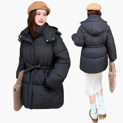 Damen Winter Steppjacke mit Gürtel, modisch und warm, ideal für Alltag und Freizeit