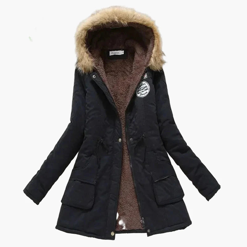 Damen Winterparka mit Kunstfellkapuze und Fleece-Innenfutter – Modischer Koreanischer Mantel für kalte Tage