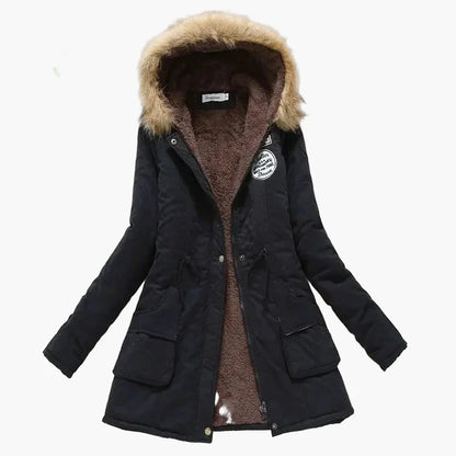 Damen Winterparka mit Kunstfellkapuze und Fleece-Innenfutter – Modischer Koreanischer Mantel für kalte Tage