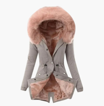 Damen Winter Parka mit Kapuze und Kunstfell – Eleganter, warmer Mantel für kalte Tage