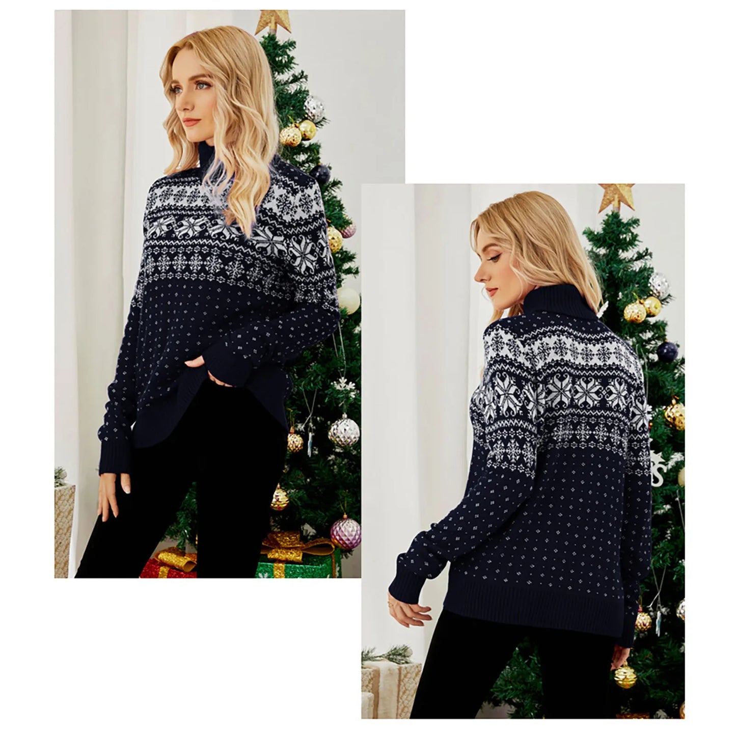 Laura - Hässlicher Weihnachtspulli - Vintage Rollkragenpullover mit Schneeflockenmuster