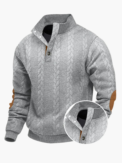 Herren Strickpullover mit Stehkragen und Ellenbogenpatches – Modernes Freizeitdesign für Outdoor und Alltag