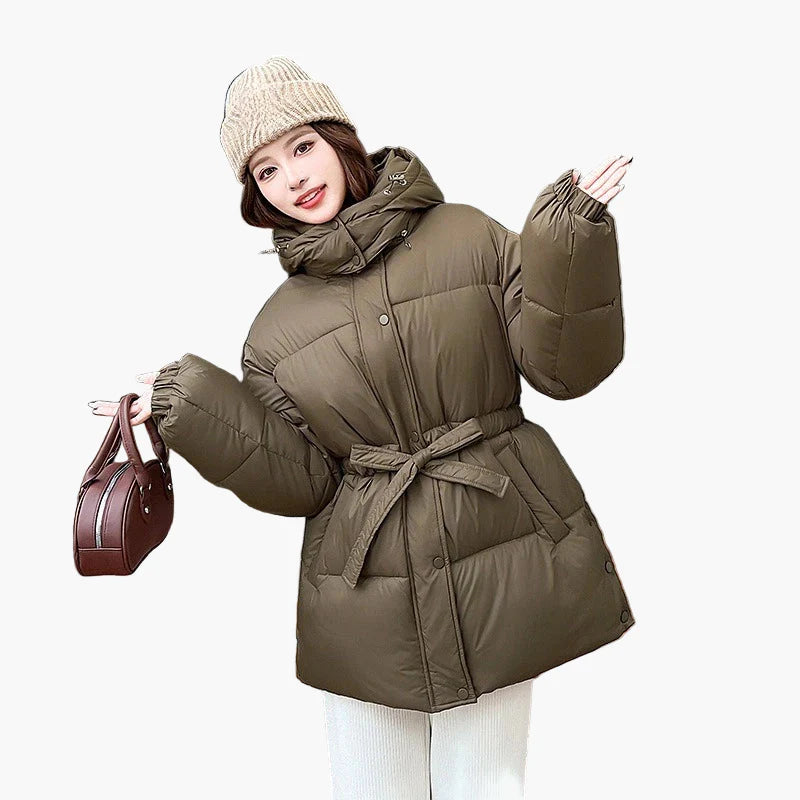 Damen Winter Steppjacke mit Gürtel, modisch und warm, ideal für Alltag und Freizeit