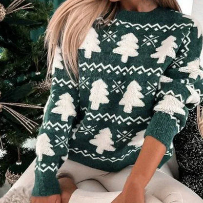 Birgit - Hässlicher Weihnachtspulli - Gestrickter Pullover mit 3D-Weihnachtsbaum-Print