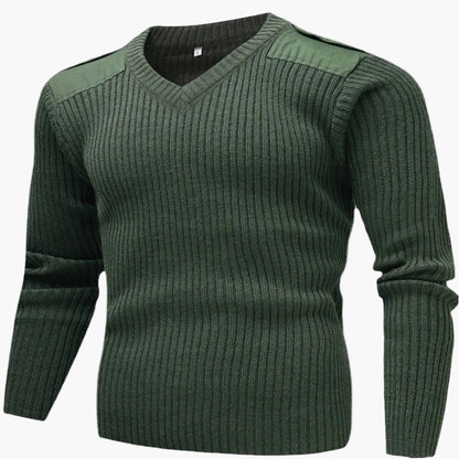 Herren Pullover im Militärstil – Rippenstrick, V-Ausschnitt, ideal für Outdoor und Alltag