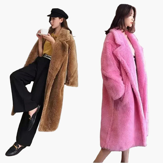 Damen Kuscheliger Oversize Wintermantel – Modischer Langer Plüsch Mantel für Alltag & Streetstyle