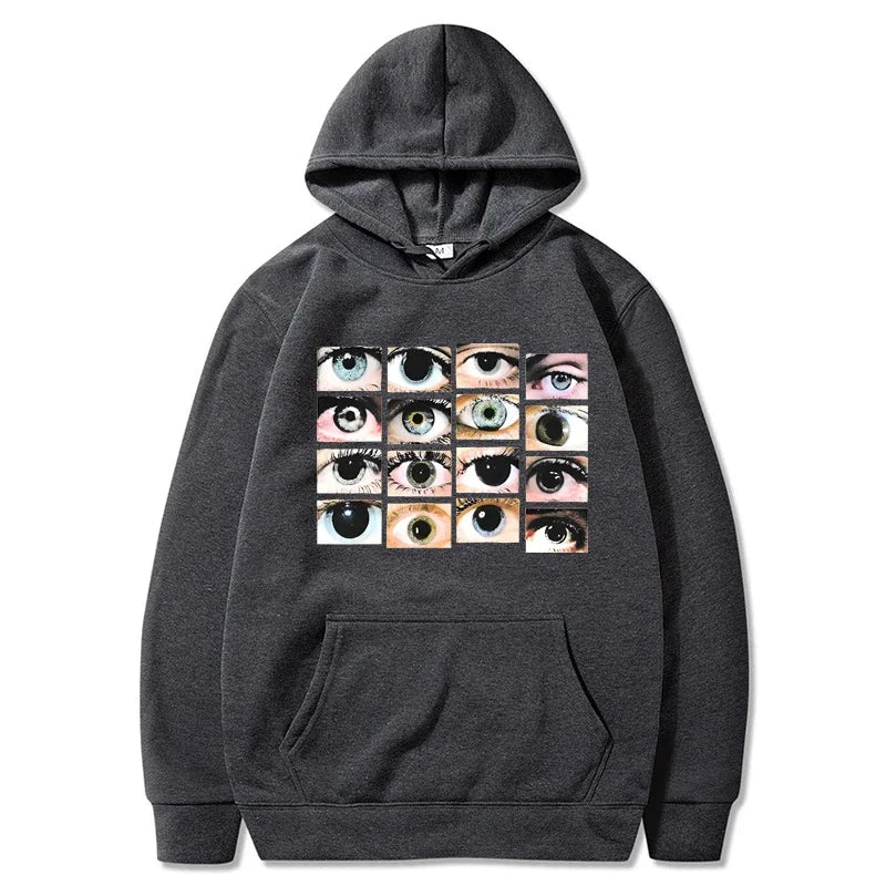 Eva – Damen Langarm Streetwear Hoodie Sweatshirt mit Augen-Print Harajuku Pullover Herbst Lässiger Kapuzenpulli