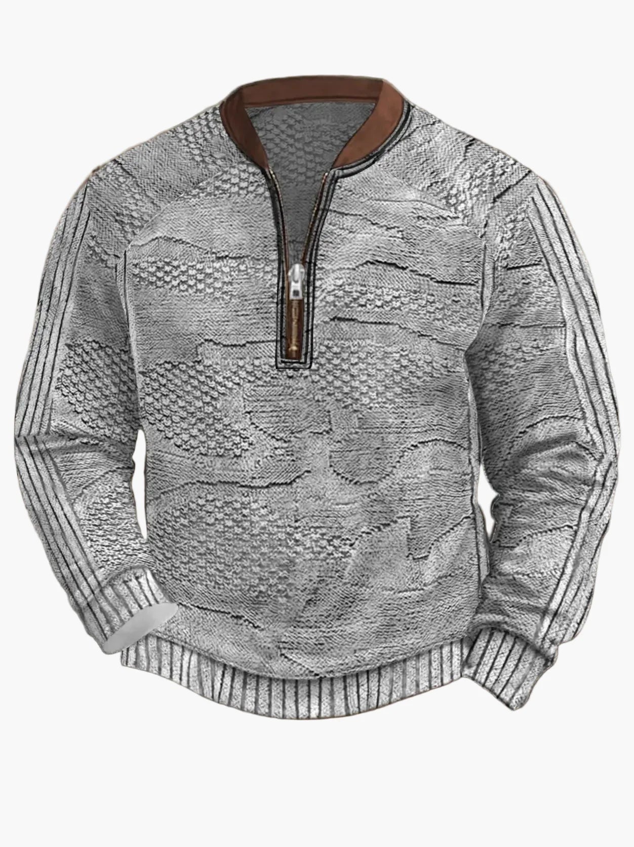 Herren Pullover mit Reißverschluss – Streetstyle, Modernes Digitaldruck-Design, Ideal für Frühling & Herbst