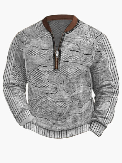 Herren Pullover mit Reißverschluss – Streetstyle, Modernes Digitaldruck-Design, Ideal für Frühling & Herbst