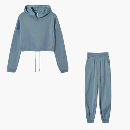 Damen Zweiteiliges Lounge-Set – Modisches Cropped Hoodie und Jogginghose, Bequemes Freizeit-Outfit