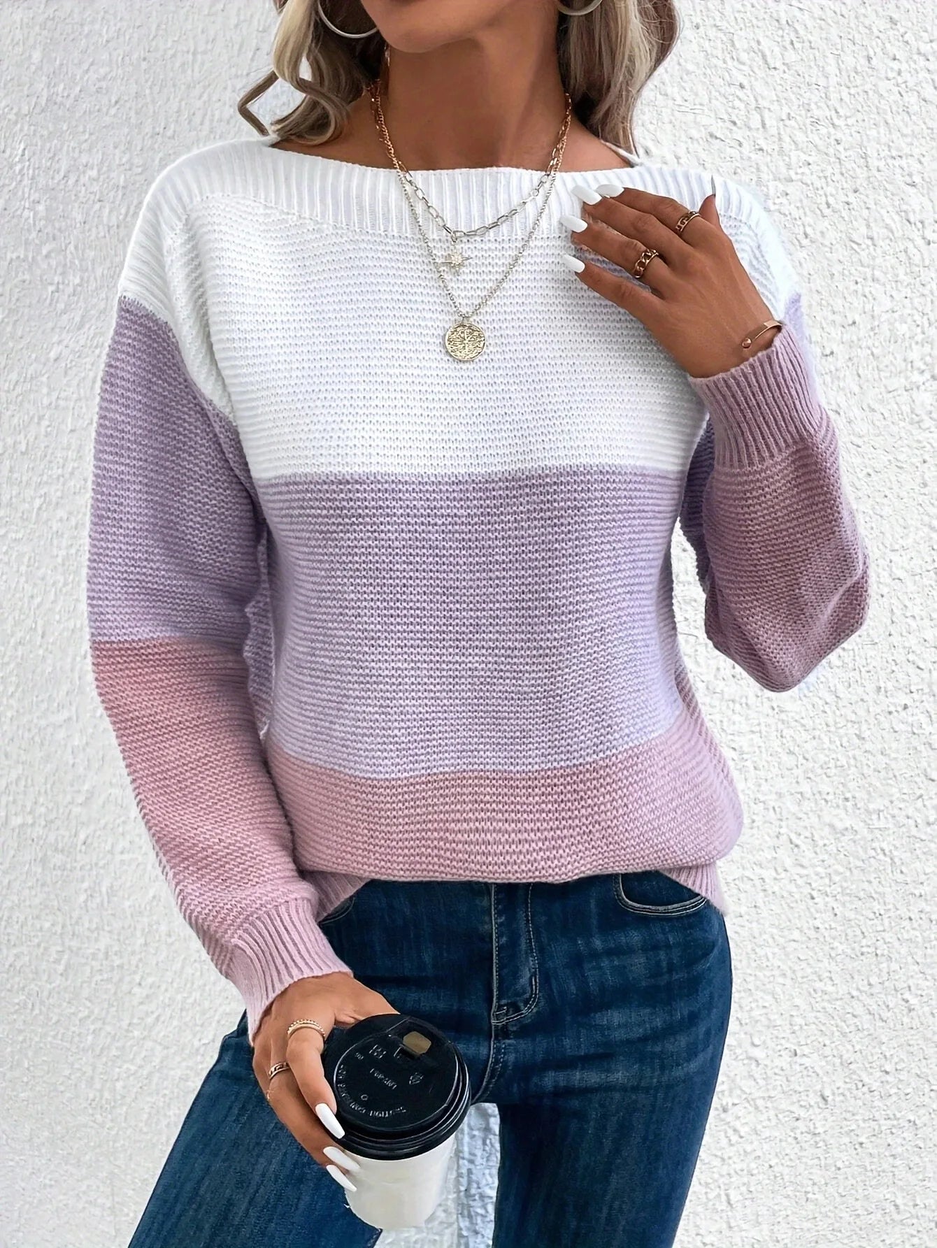 Amber - Dreifarbiger Patchwork-Pullover für Damen